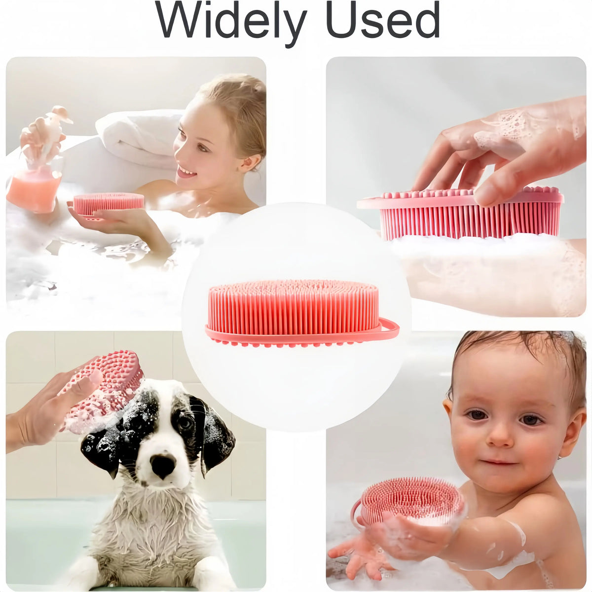100% Silicone Body Scrubber - 2-in-1 Loofah Brush with Built-in Scrub Pad, Sensitive Safe Bath & Shampoo Brush for Exfoliating Cleaning, Lathers Well (Suitable for Sensitive Skin)