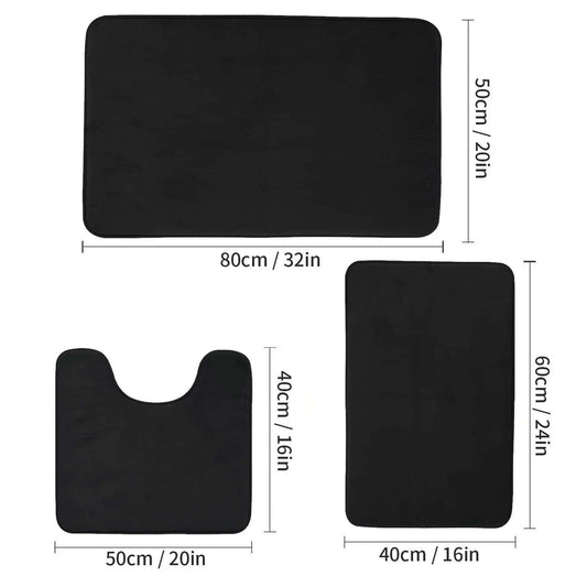 3 Pcs Solid Color Classic Durable Comfortable Memory Foam Non-Slip Bath Mat Set, Bath Matts For Bathroom, Bathroom Rugs Sets, Bathroom and Toilet Floor Mats, Bathroom Rugs, Restroom Bathroom Accessories, Ideal for Daily Home Use