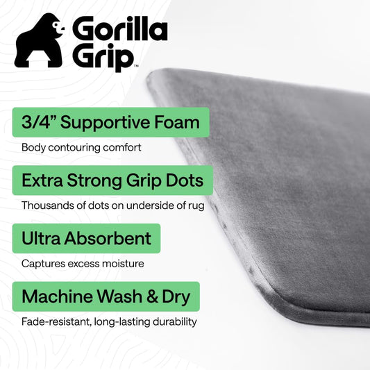 GORILLA GRIP® Memory Foam Bath Rug for Bathroom, 24x17 Gray