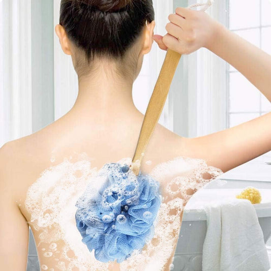Back Scrubber for Shower & Body, Long Handle Bath Brush with Loofah Sponge, Exfoliating Shower Brush for Men and Women