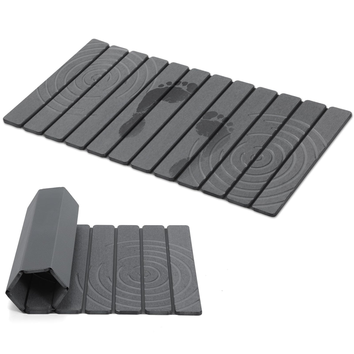 Linidcoud Foldable Stone Bath Mat, Non Slip Large Diatomaceous Shower Mat, Super Absorbent Quick Drying Stone Mat for Bathroom Kitchen Floor Counter Sink,Easy to Clean & Store (24" x 16" Dark Gray)