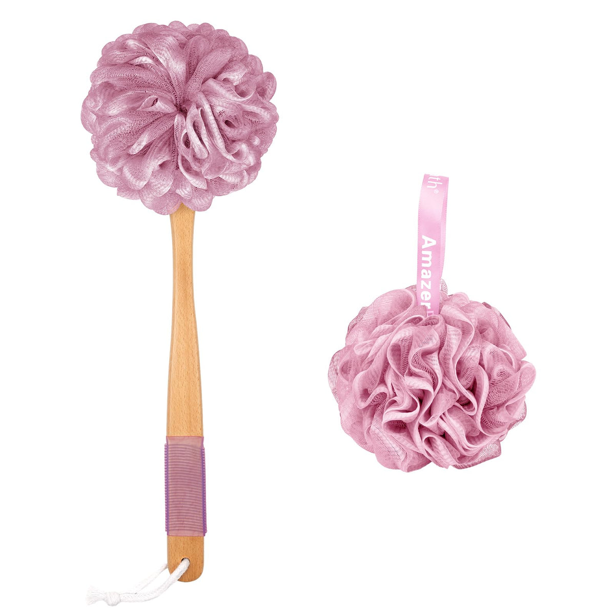 AmazerBath Loofah Back Scrubber for Shower, Loofah Sponge with Handle, Pink