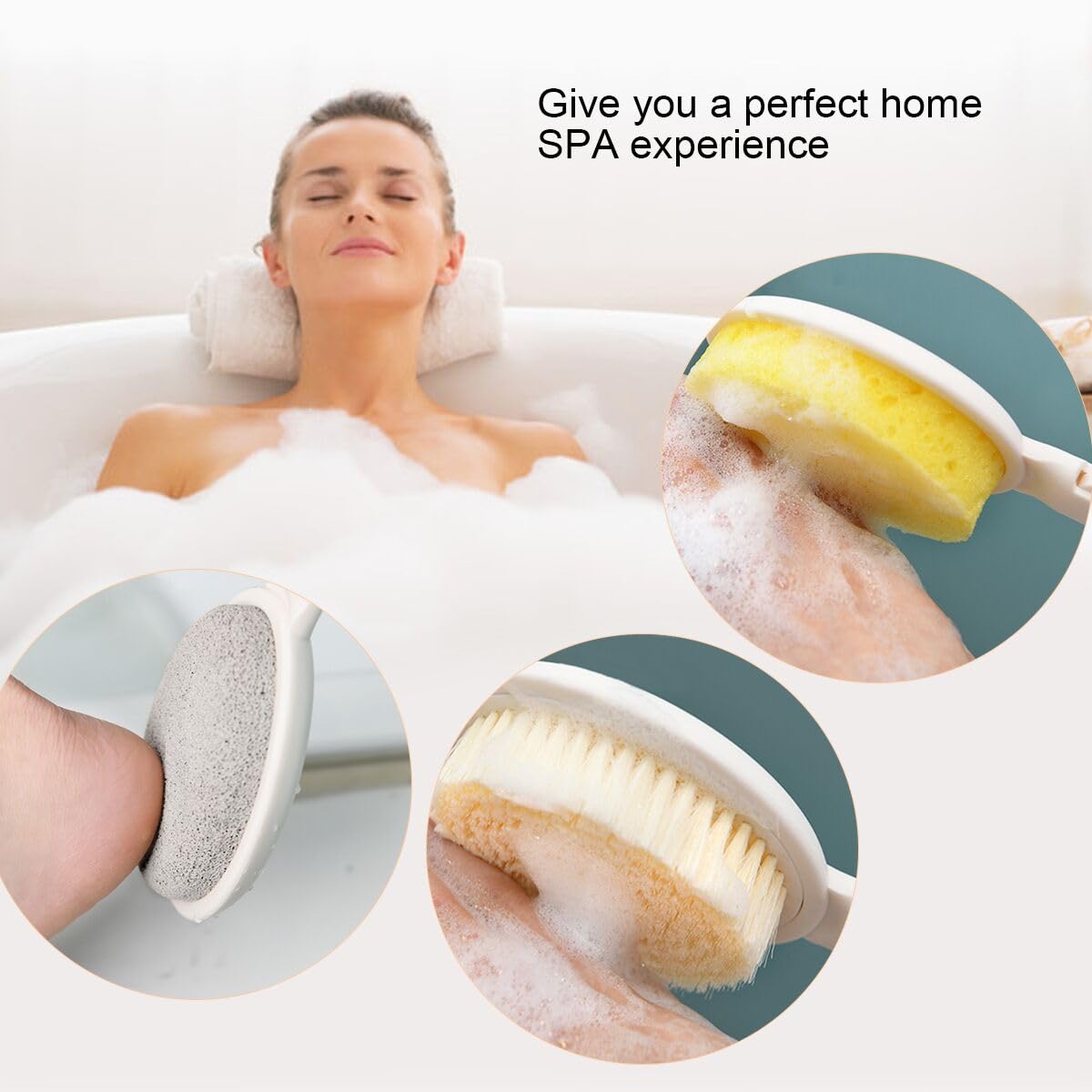 LFJ 19" Long Handle Shower Sponge Brush Set