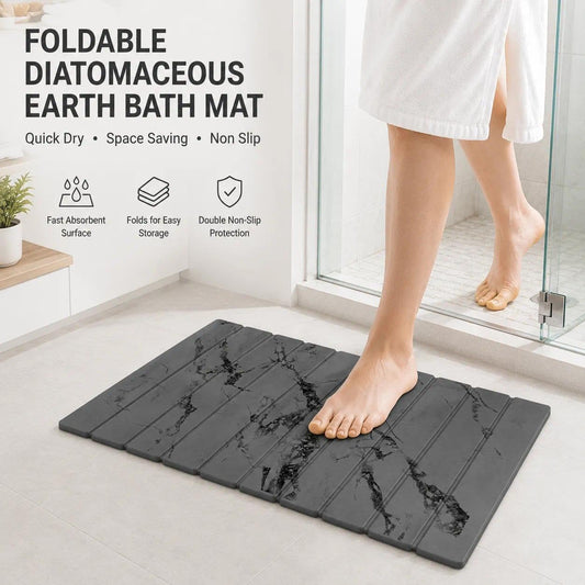 Foldable Stone Bath Mat Quick Dry Diatomaceous Earth Shower Mat 23" x 15"