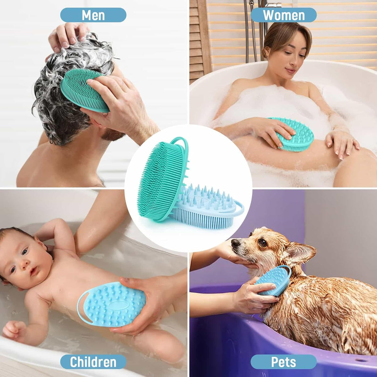 2PCS Silicone Body Scrubber, Blue & Green
