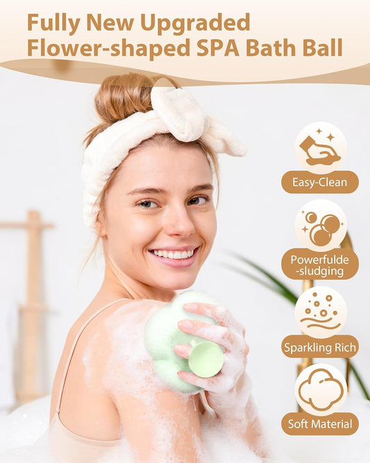 2026 Super Soft Flower-Shaped Suction Cup Bath Sponge, Upgraded 2-in-1 Flower-Shaped Ball Exfoliating Bath loofah Cleaning Brush, Mesh Shower Body Sponge Accessories for Women, Men Shower (2 Color)