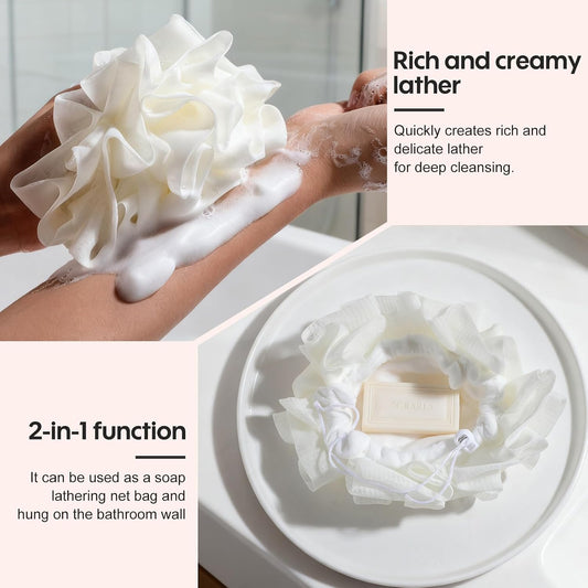 Bath Tools Set, 5 PCS Loofah Washcloth Combo 2-in-1, Suction Cup Bath Ball,Silicone Body Bath Brush with Waterproof Cosmetic Bag, for Body Wash and Smooth Skin