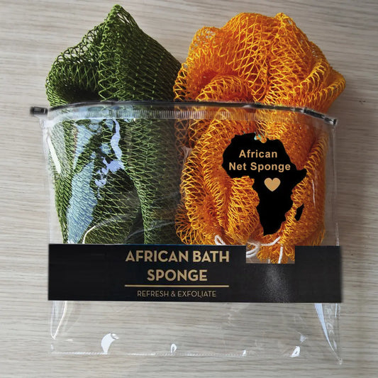 Authentic African Exfoliating Net Bath Sponge 2-Piece Sets, Normal Built-In Scrubber Loofahs, Sponges & Poufs for Summer Use#backtoschool