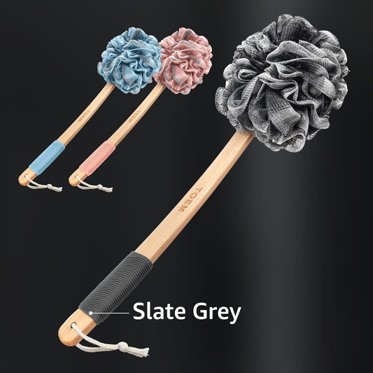 Toem® Loofah Back Scrubber for Shower | Bamboo Charcoal | Long Handle