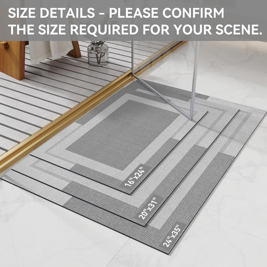 YDKGL Non Slip Bath Mat Thin Bathroom Rugs Fit Under Door Grey 16"x 24"