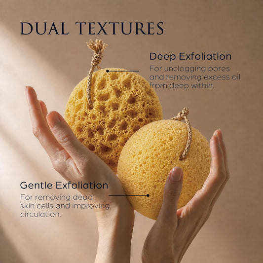 Spongentle Loofah Sponge for Shower and Bathing, Bath Sponge with Dual Texture, Shower Pouf for Gentle and Deep Exfoliation, Large Size Body Scrubber for Men & Women, PU Foam, 37% More Lather, 2 Pack