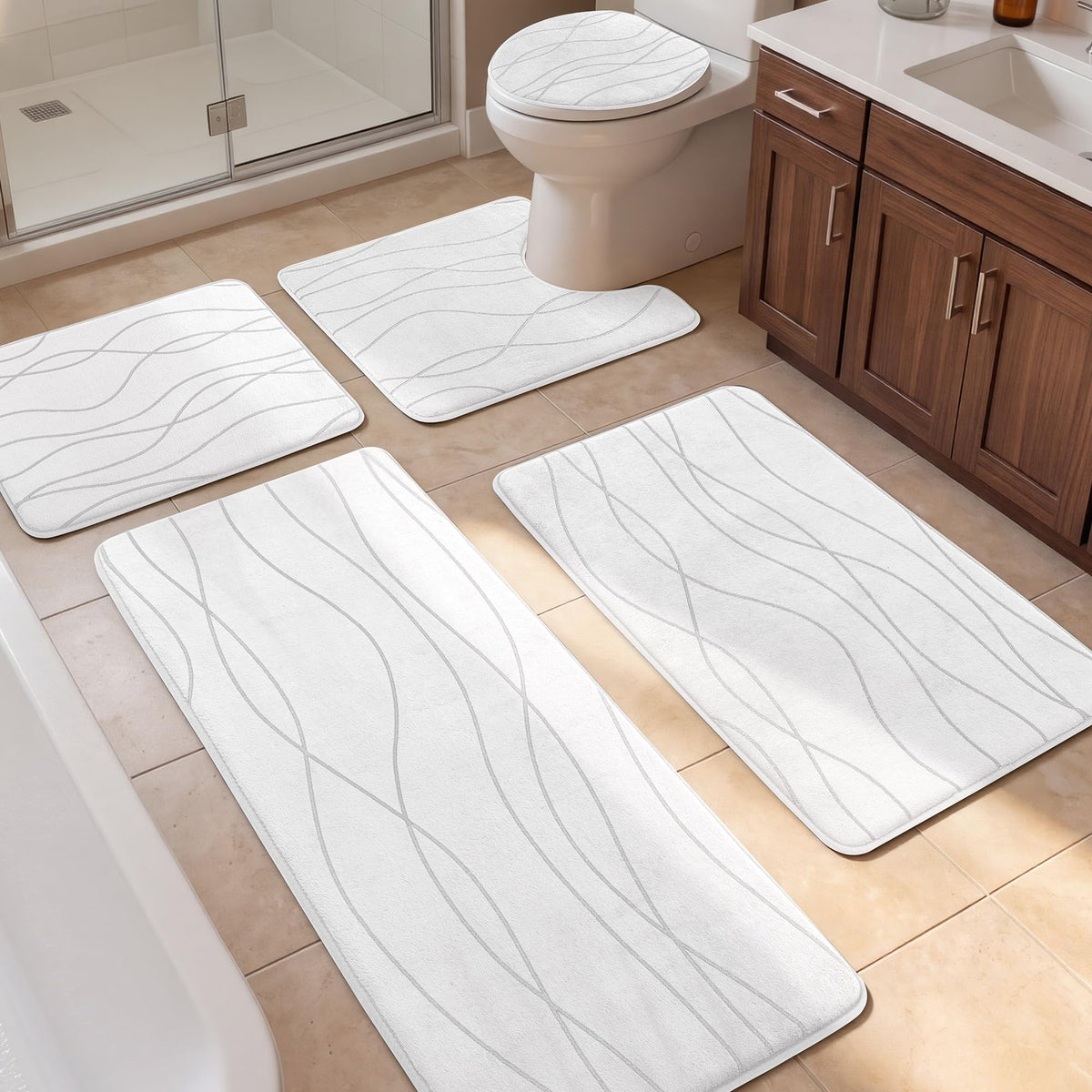 YIHOUSE Bathroom Rugs Set 5 Piece, Memory Foam Bath Mat Dark Grey