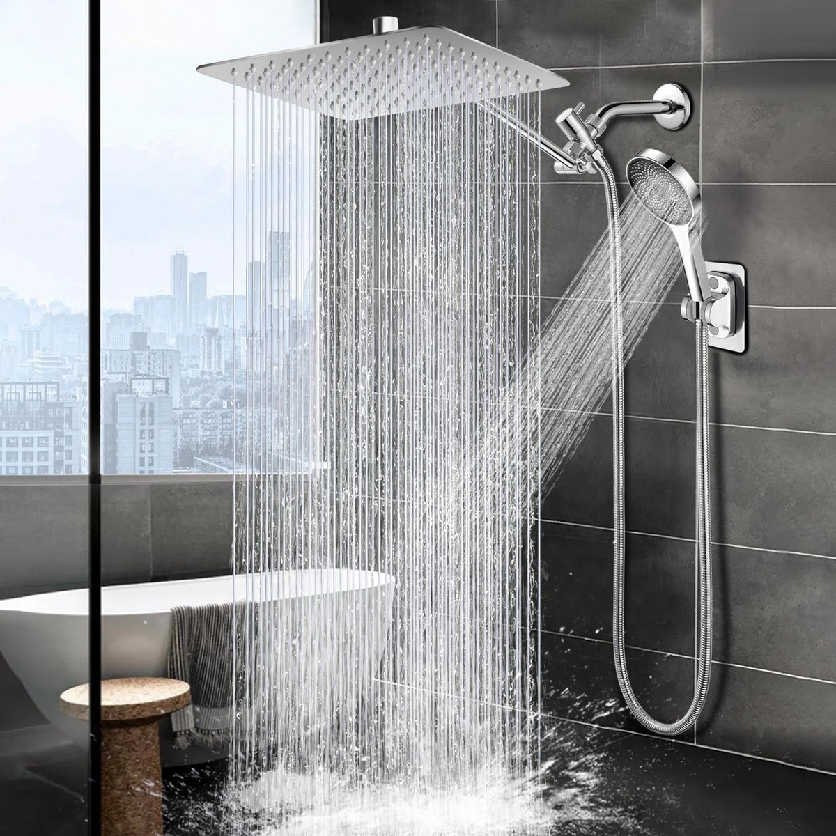 Shower Head, 8" High Pressure Rainfall Shower Head with Handheld Dual Spray