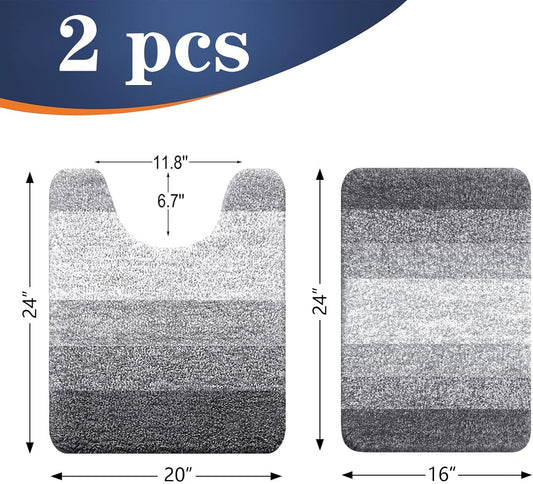 OLANLY Micorfiber Bathroom Rug Set 2 Piece, Soft Absorbent Bath Mats, Grey