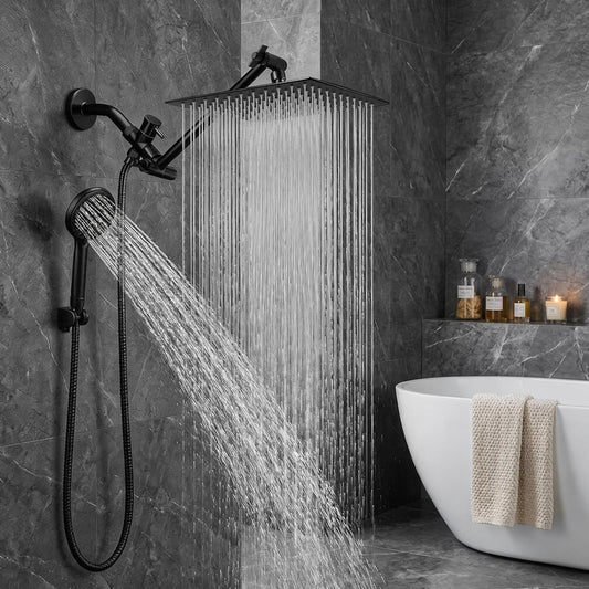 Shower Head, 8'' High Pressure Rainfall/Handheld Shower Combo, Matte Black