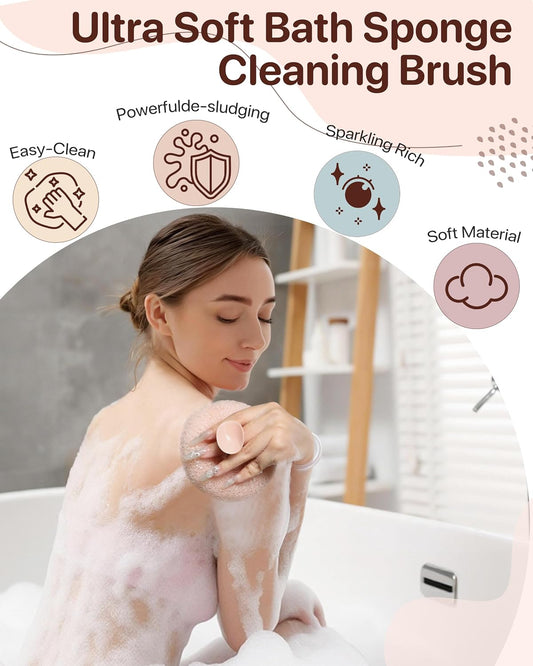 Super Soft Sunflower Suction Cup Bath Ball, New Upgraded 2-in-1 Sunflower Ball Exfoliating Bath Sponge Cleaning Brush, Mesh Shower Body Sponge Accessories for Women, Men (Cyan+Pink)