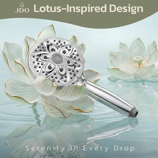 JDO High‑Pressure 6‑Setting Handheld Shower Head, 4.7 Inch Chrome Premium