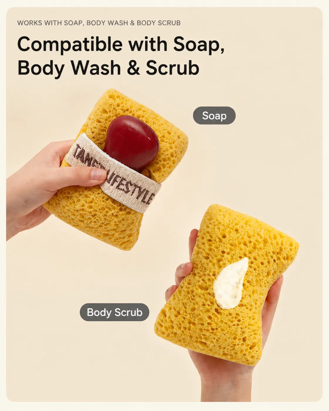 2Pcs Soft Bath Sponge with Soap Pocket, Quick Foaming Shower Scrub Sponge for Smooth Skin & Daily Body Cleaning