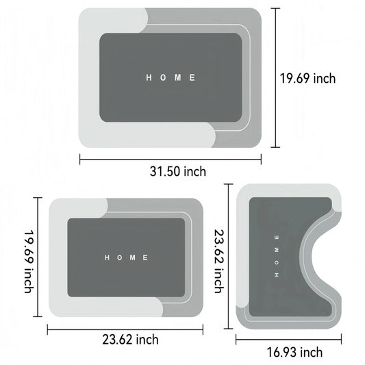 3 Pcs/Set Square Diatomite Mud Bathroom Non-Slip Mats - Absorbs Water, Quick-Drying, Soft, Comfortable, Easy to Maintain, Checkered Look, Pouch Pack for Restrooms, Shower Areas, Square Mats, Three Pieces