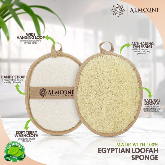 Almooni Natural Loofah Exfoliating Body Scrubber, Shower Sponge 2 Count