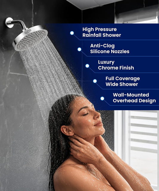 GURIN Shower Head - Premium Polished Chrome Finish - Rain Showerhead 6 Inch