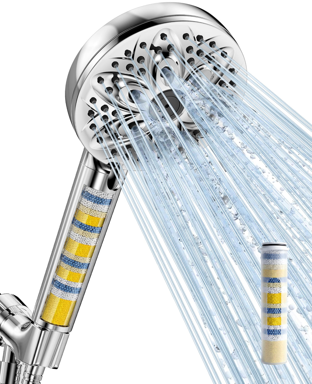 JDO High‑Pressure 6‑Setting Handheld Shower Head, 4.7 Inch Chrome Premium