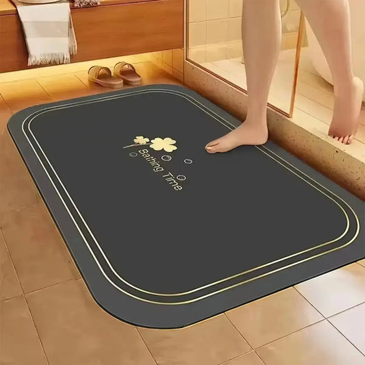 Water Absorbent Bathmat - 1-Piece Minimalist Plain Bathroom Floor Mat with Anti-Slipping Rubber Backing, Quick-Drying, Hair-Resist Surface, Easy-to-Launder for Shower, Elderly, Home Supplies Decor