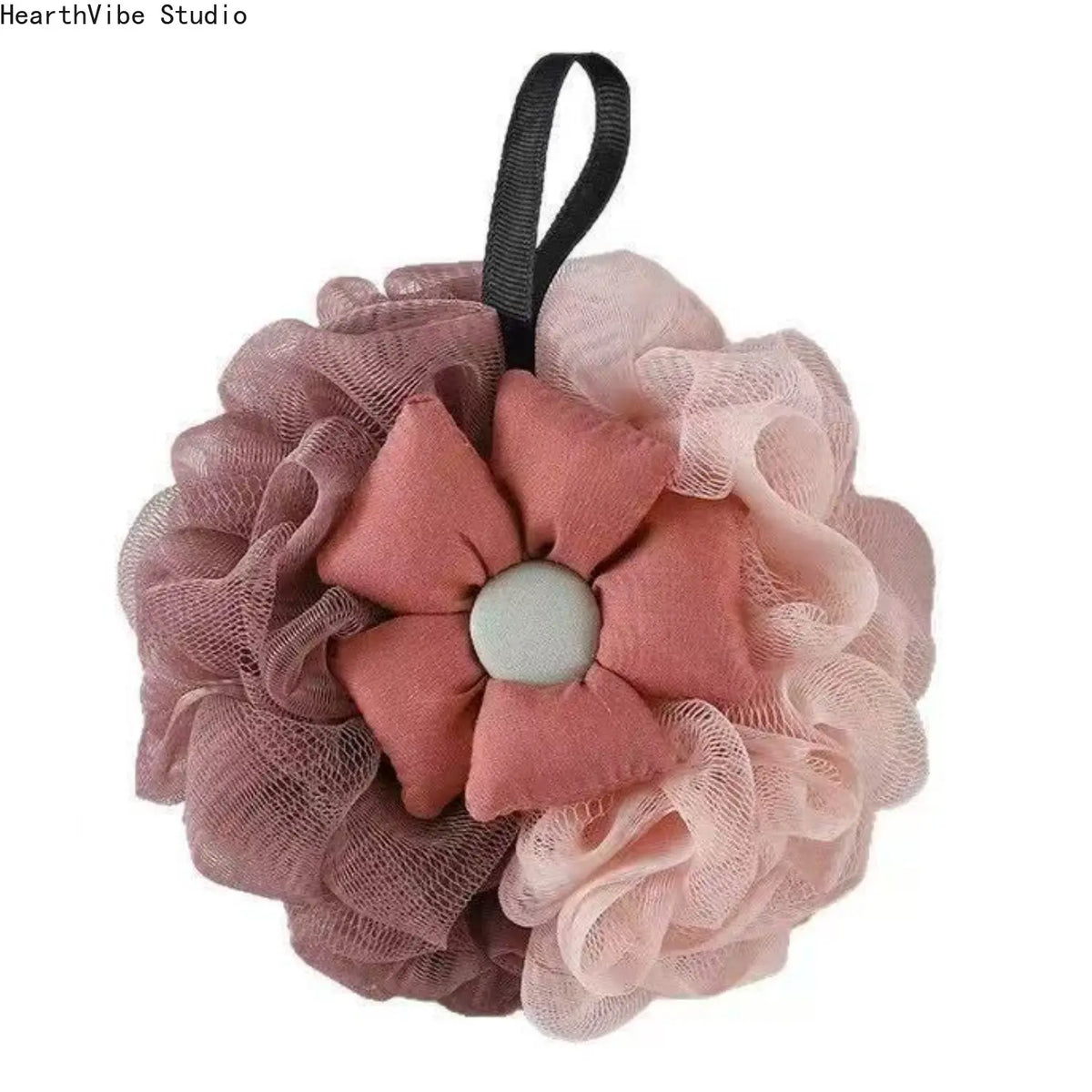 Exfoliating Flower Bath Loofah Sponge, Cute Mesh Shower Puff with Hanging Loop, Aesthetic Body Scrubber for Women Girls Skin Care, Luxury Bathroom Spa Mesh Pouf, Floral Gentle Luffa Cleansing Tool