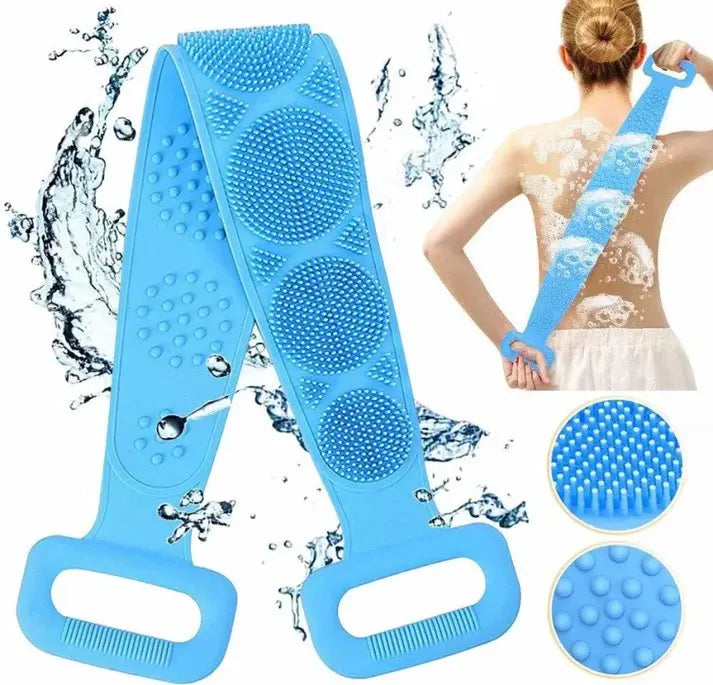Silicone Exfoliating Body Scrubber & Back Brush - Long Double-Sided Shower Bath Tool with Non-Slip Grip, Ergonomic Handle, Soft Bristles for Deep Cleansing, Massage, Selfcare, Bathroom Supplies