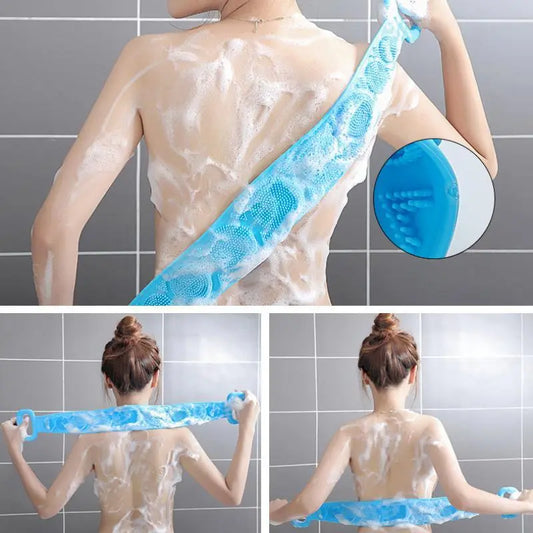Silicone Back Scrubber, 1 Count Double Sided Shower Exfoliating Brush, Long-lasting Shower Massage Brush Blue Bathroom Accessories