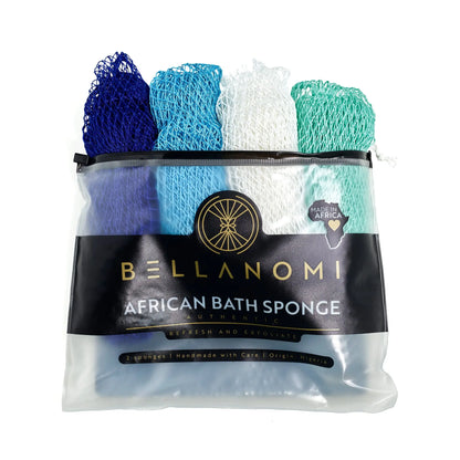 Bellanomi 4 Pack African Exfoliating Net Sponge Bundle, Best Value, Classic Texture Body Scrubber