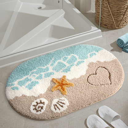 DAJIANG Ocean Wave Bathroom Rug, Soft Absorbent Bath Mat with Non Slip Rubber Backing, Beach Style Bathroom Floor Mat for Tub Side, Shower, Sink, Bedroom And Entryway