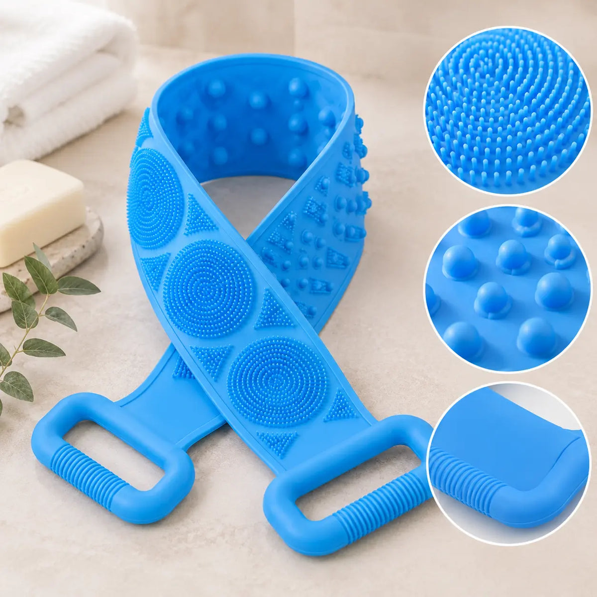 1-Piece Lightweight Silicone Bath Brush - Double-Sided Back Scrubbing Tool with Mesh Sponge, Long Body Cleaning Brush Strap, Soft Bristles & Handles for Gentle Exfoliation (Indoor Recreation Self-Care Accessory),back to school,back to school haul,sohochic