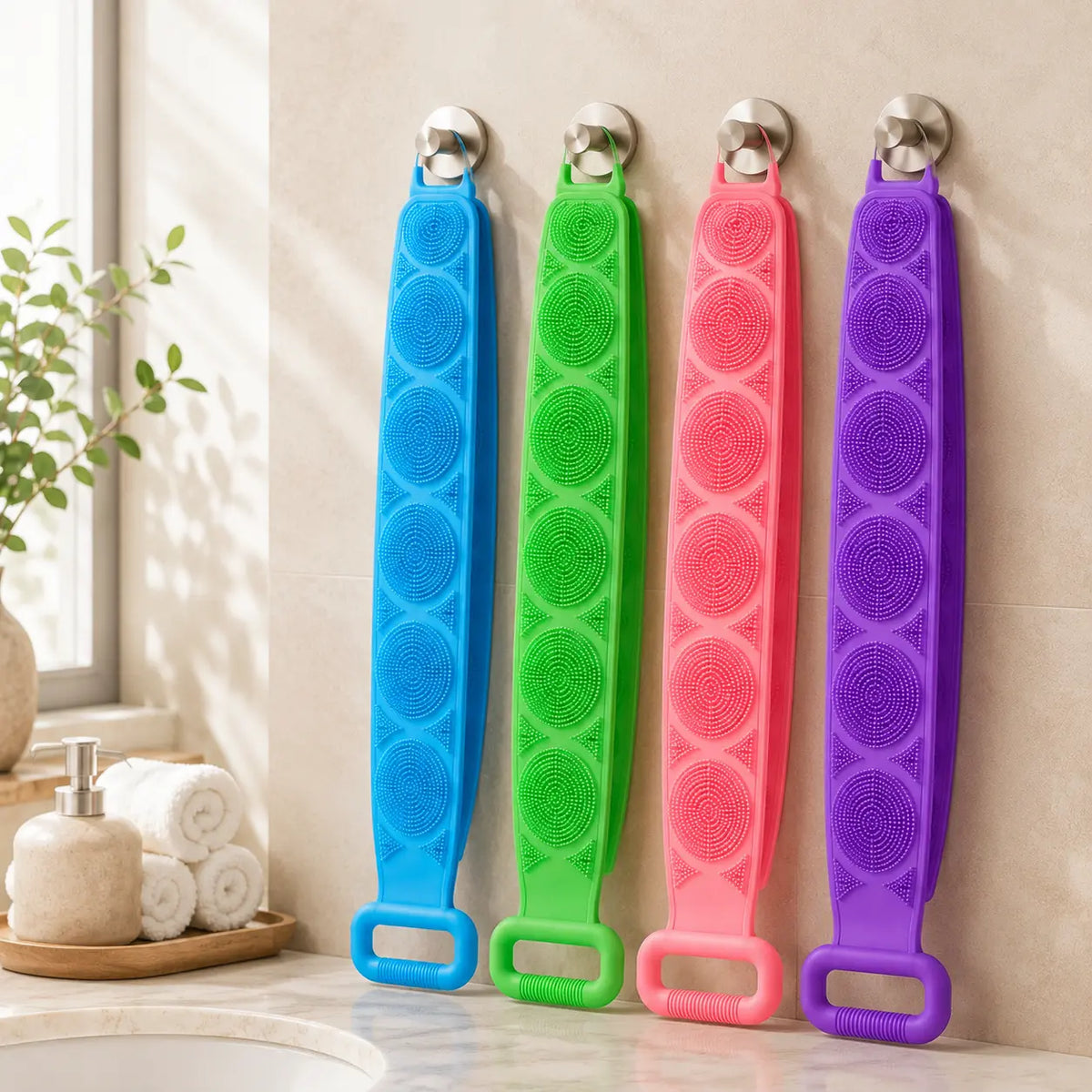 1-Piece Lightweight Silicone Bath Brush - Double-Sided Back Scrubbing Tool with Mesh Sponge, Long Body Cleaning Brush Strap, Soft Bristles & Handles for Gentle Exfoliation (Indoor Recreation Self-Care Accessory),back to school,back to school haul,sohochic