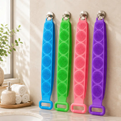 1-Piece Lightweight Silicone Bath Brush - Double-Sided Back Scrubbing Tool with Mesh Sponge, Long Body Cleaning Brush Strap, Soft Bristles & Handles for Gentle Exfoliation (Indoor Recreation Self-Care Accessory),back to school,back to school haul,sohochic