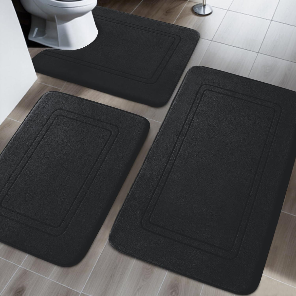 Ultra-Soft Memory Foam Bath Mat Set - 3pcs, Non-Slip & Super Absorbent, Machine Washable U-Shaped Toilet Mats for Bathroom, Bathroom Accessories