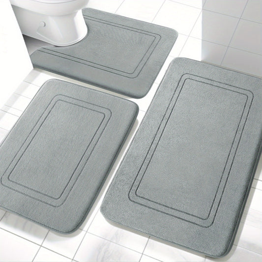 Ultra-Soft Memory Foam Bath Mat Set - 3pcs, Non-Slip & Super Absorbent, Machine Washable U-Shaped Toilet Mats for Bathroom, Bathroom Accessories