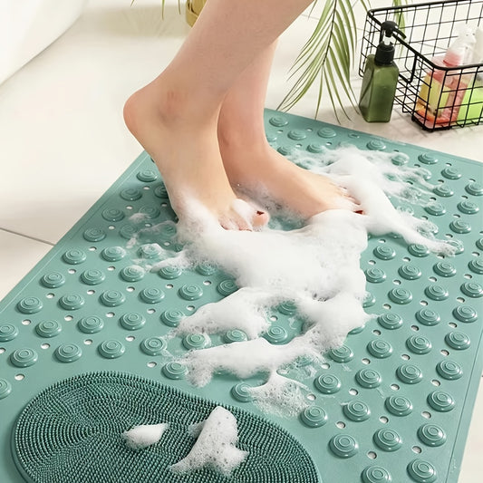 Non-Slip PVC Bath Mat with Massage Buttons - Light Blue & Multi-Color Polka Dot Pattern, Rectangular Shower and Bathroom Safety Mat, 0.35inch Thick, Durable PVC Material, Bath Accessories