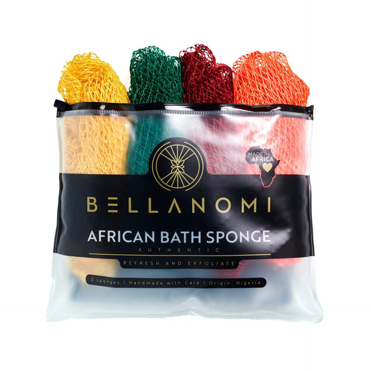 Bellanomi 4 Pack African Exfoliating Net Sponge Bundle, Best Value, Classic Texture Body Scrubber