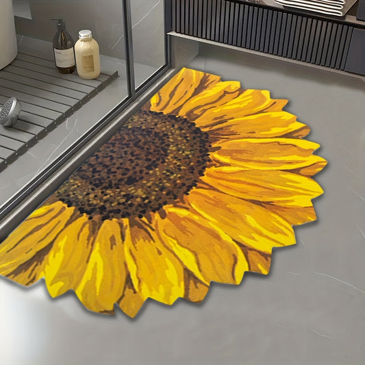 Sunflower Floral Super Absorbent Non-Slip Bathroom Mat - Super Absorbent Quick Drying Soft Shower Mat, Soft And Decorative, Easy to Clean, Great for Tubs And Showers, Home Decor Foot Mats, Bathroom Mats | Rubber Backed Mats