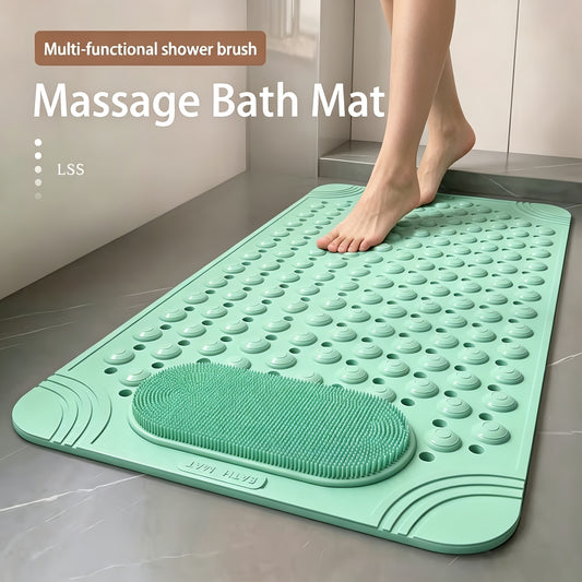 Non-Slip PVC Bath Mat with Massage Buttons - Light Blue & Multi-Color Polka Dot Pattern, Rectangular Shower and Bathroom Safety Mat, 0.35inch Thick, Durable PVC Material, Bath Accessories