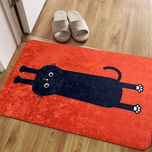 1pc Red Background Black Cat Pattern Door Mat - Fun Pet Style Mat, Non-Slip, Machine Washable Large Mat, Suitable for Indoor And Outdoor Use, Plush Area Rug - Perfect for Outdoor Entrance, Kitchen, Living Room, Bedroom, Hallway, Bathroom