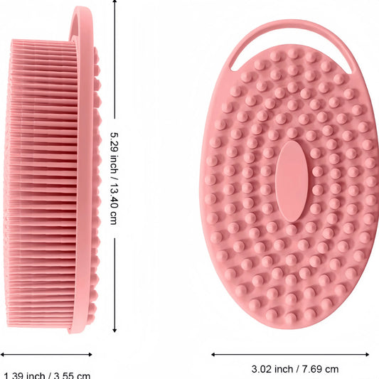 100% Silicone Body Scrubber - 2-in-1 Loofah Brush with Built-in Scrub Pad, Sensitive Safe Bath & Shampoo Brush for Exfoliating Cleaning, Lathers Well (Suitable for Sensitive Skin)