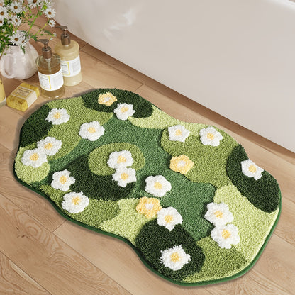 1pc Green Moss Tufted Bathroom Rug Fluffy Bath Mat, Extra Soft Absorbent Premium Bath Rug, Non-Slip Comfortable Bathroom Mat for Bathroom Floor, Sink, Bathtub, Shower Room, Home Decor, Christmas Decoration Christmas Gift