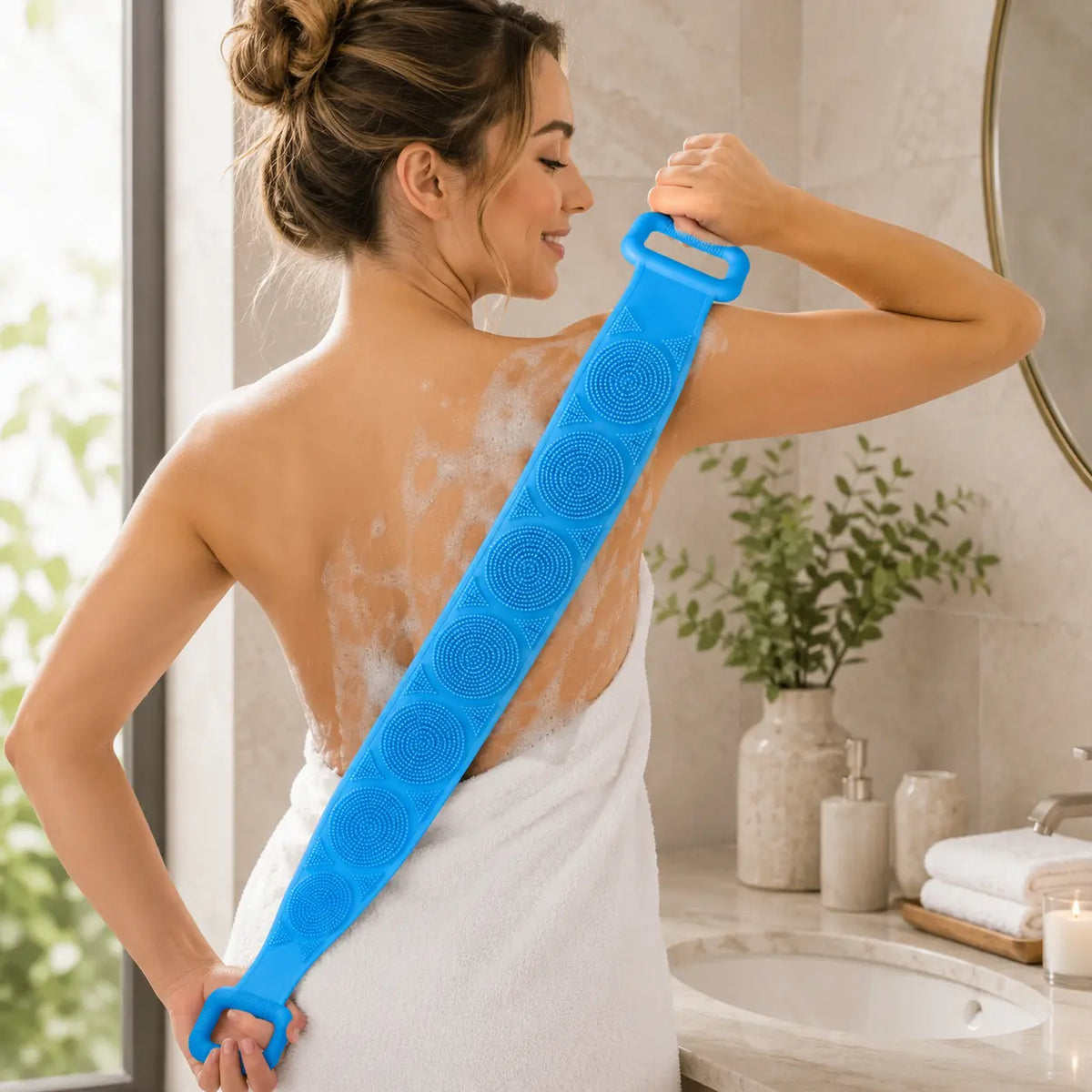 1-Piece Lightweight Silicone Bath Brush - Double-Sided Back Scrubbing Tool with Mesh Sponge, Long Body Cleaning Brush Strap, Soft Bristles & Handles for Gentle Exfoliation (Indoor Recreation Self-Care Accessory),back to school,back to school haul,sohochic
