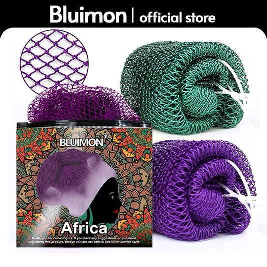 Bluimon African Exfoliating Net - Ethically Sourced from Nigeria, Foldable Exfoliating Mesh Sponge for Normal Skin, Quick-Drying Hygienic Beauty Products for Radiant Skin, Personal Self Care Bath & Body Care Bathing Accessory
