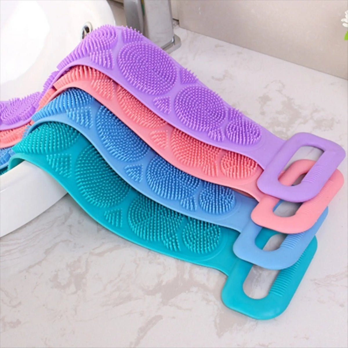 1/2PCS Body Exfoliating Bath Set, Silicone Body Scrubber, Back Scrubber Strap, Bath Sponge & Massage Brush, Double-Sided Deep Cleansing Shower Accessories for Men & Women, Skin Exfoliation & Body Care