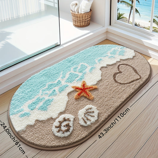 DAJIANG Ocean Wave Bathroom Rug, Soft Absorbent Bath Mat with Non Slip Rubber Backing, Beach Style Bathroom Floor Mat for Tub Side, Shower, Sink, Bedroom And Entryway