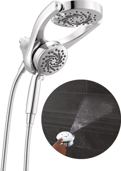 Delta 5-Setting HydroRain 2-in-1 Dual Shower Head with ProClean Spray, Brushed Nickel High Pressure Shower Head with Handheld Spray, 1.75 GPM Flow Rate, Satin Nickel 75419SN