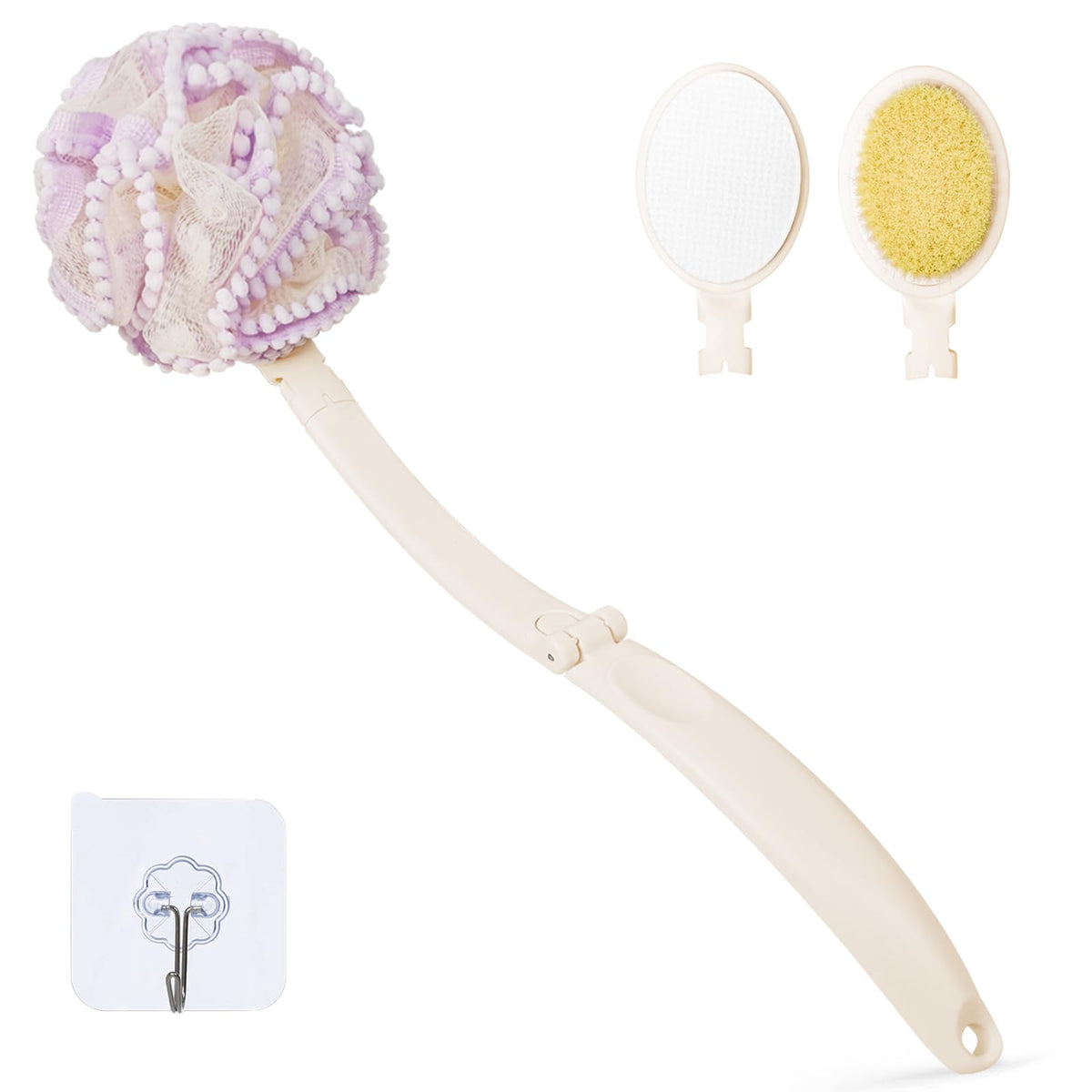 Foldable Loofah Sponge with Handle, 19”, Back Scrubber for Shower